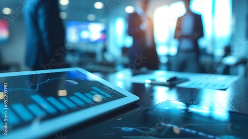 Wallpaper Mural People in business collaborating in an office with a tablet, meeting and planning for a company project. Financial analysts and corporate professionals using technology for teamwork, strategy Torontodigital.ca