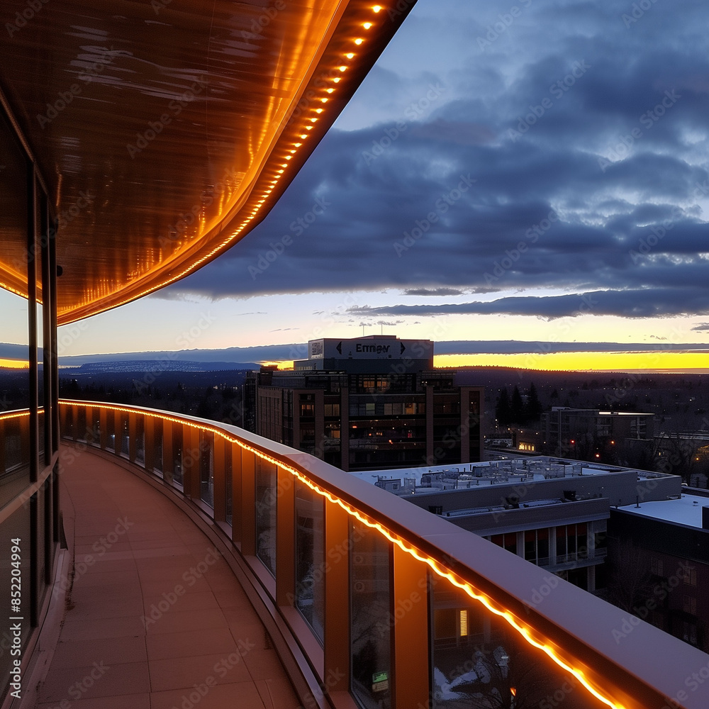 Fototapeta premium Rooftop Twinkles: LED Strips Adding Sparkle to Skyline Views