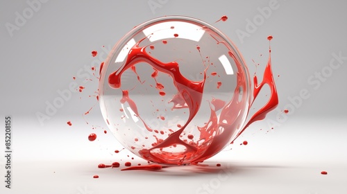 Dynamic Glass Sphere with Red Liquid Splash - Abstract Art