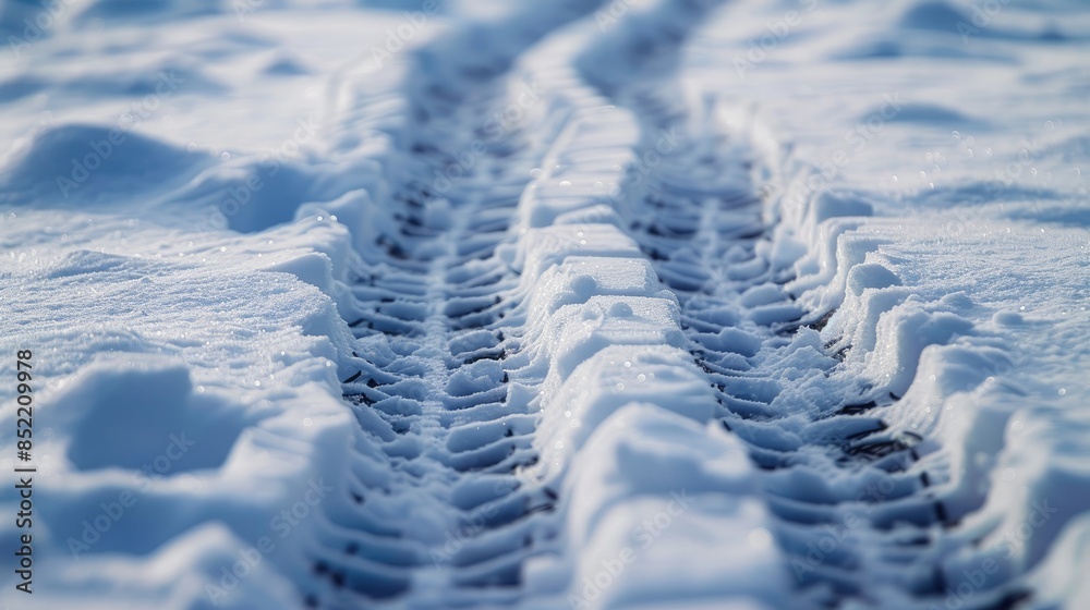 Fototapeta premium Detailed tracks of a car tire in the snow