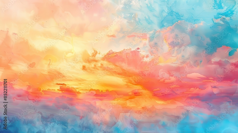 ethereal skies vibrant watercolor sunset with fluffy clouds abstract pastel background digital painting ethereal skies vibrant watercolor sunset with fluffy clouds abstract pastel background digital painting