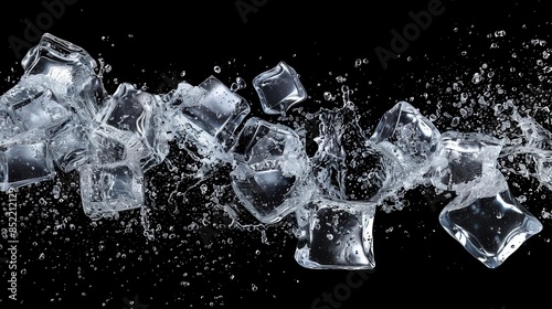 falling ice cubes captured in motion cut out photograph
