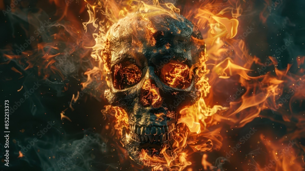 flaming skull engulfed in flames with intense expression aigenerated digital art flaming skull engulfed in flames with intense expression aigenerated digital art