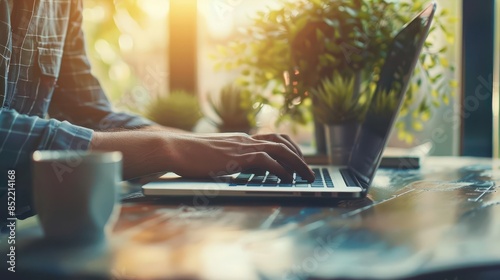 freelance writer typing article on laptop online journalism and blogging concept