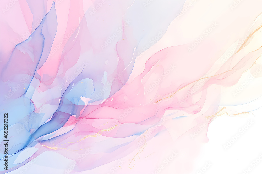 Pastel soft watercolor fluid ink background of pink and blue blending together with gold veins painting Pastel soft watercolor fluid ink background of pink and blue blending together with gold veins painting