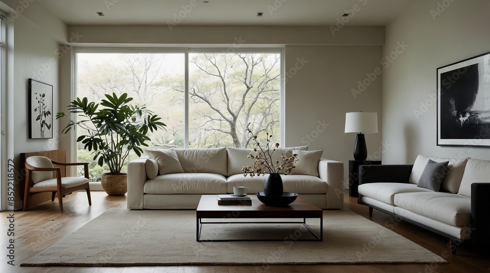 Fototapeta premium a minimalist modern living room with the refined minimalism