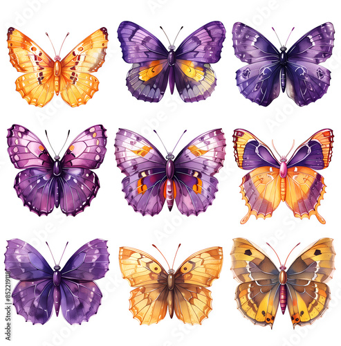 Wallpaper Mural Watercolor of various butterflies, clip art set on a white background Torontodigital.ca
