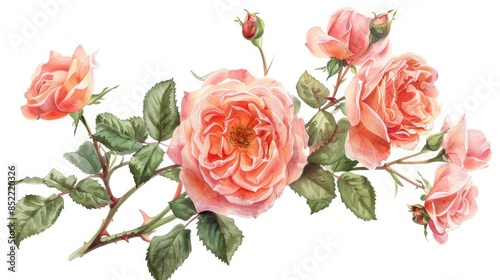 Antique Roses Watercolor Artwork English Rose Drawing for Greeting Cards Print and Design Projects