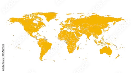 Fototapeta Naklejka Na Ścianę i Meble -  A simple, yellow world map highlighting continents and countries against a white background.