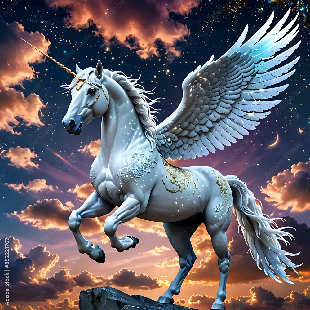 Winged Unicorn Against a Starry Sky Winged Unicorn Against a Starry Sky