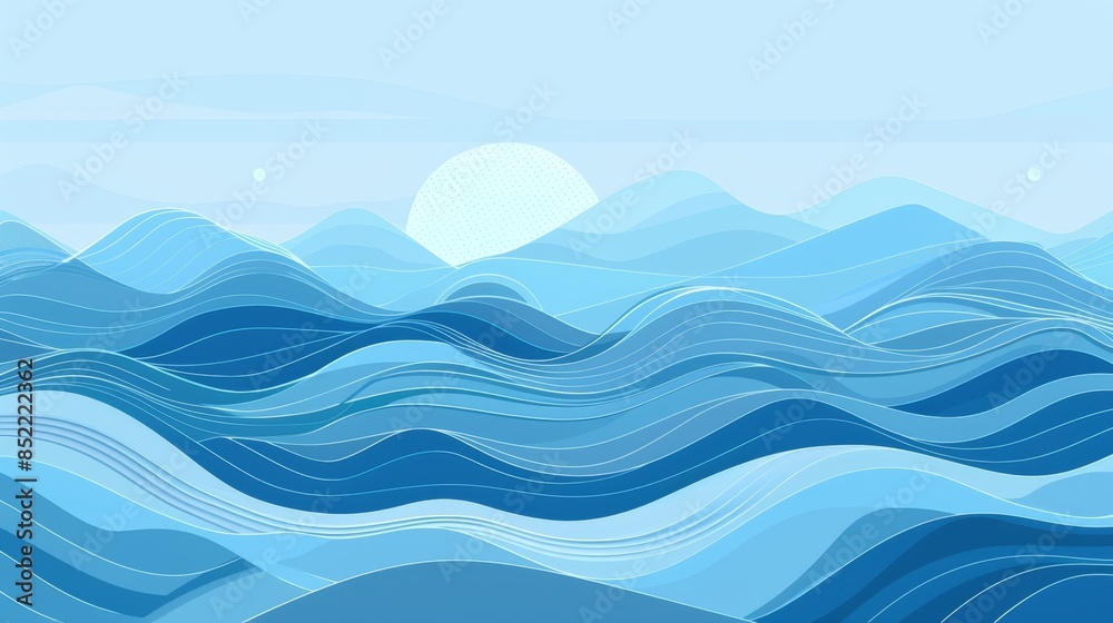 Abstract Ocean Waves Illustration with Generative AI Abstract Ocean Waves Illustration with Generative AI