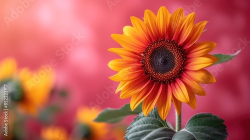 Single sunflower on soft pink background