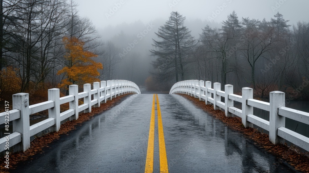 Fototapeta premium A white bridge on the highway in the background