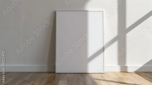 Minimalist White Studio Frame Mockup: Showcase of Framed Artwork on Wooden Floor with Even Lighting and 100mm Macro Lens - Product Photography