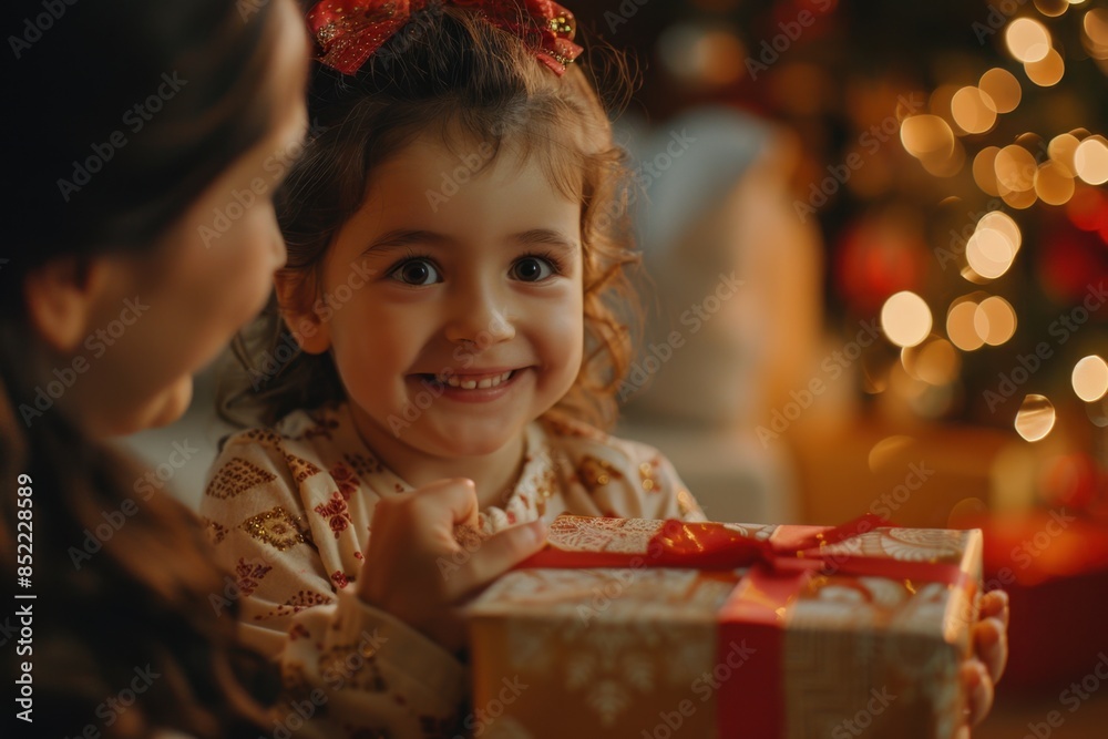 Happy Daughter Giving Christmas Present to Smiling Mother
Happy Daughter Giving Christmas Present to Smiling Mother