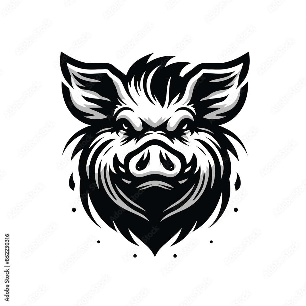 Fototapeta premium pig mascot logo in black and white silhouette