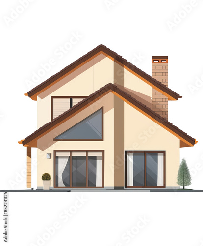 Modern country house with a large veranda and rural setting, isolated on a transparent background,isolated on transparent png background © Jojo