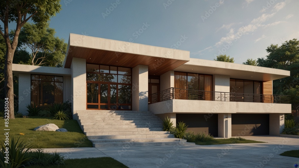 Fototapeta premium Design a minimalist modern house exterior influenced by the innovative style