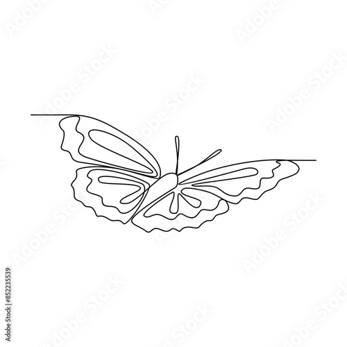One continuous line drawing of 
Butterflies are flying and will land on flowers vector illustration. Animal themes design concept in simple linear style. Beautiful animal with variance body colors.