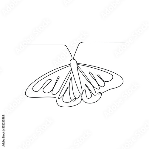 One continuous line drawing of 
Butterflies are flying and will land on flowers vector illustration. Animal themes design concept in simple linear style. Beautiful animal with variance body colors.