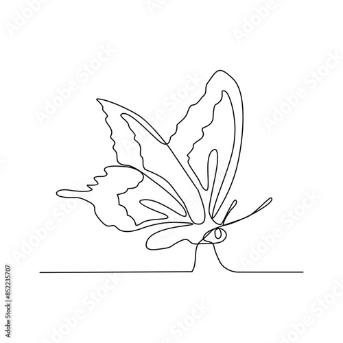 One continuous line drawing of 
Butterflies are flying and will land on flowers vector illustration. Animal themes design concept in simple linear style. Beautiful animal with variance body colors.