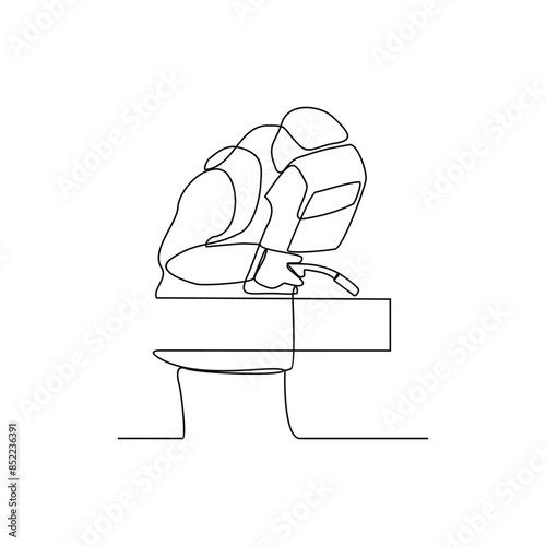 One continuous line drawing of a welder using welding machine in the construction project vector illustration. Welder activity in simple linear style design concept. Worker in construction project.