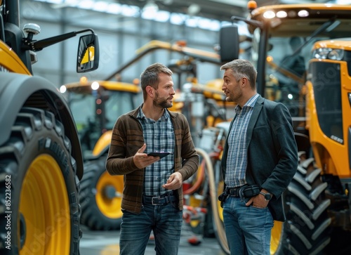 Two Men Discussing Agriculture Machinery