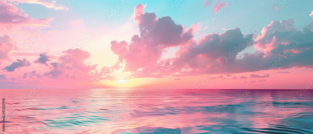 Scenic view of blue sea under a pink sky, showcasing the beauty of nature. Scenic view of blue sea under a pink sky, showcasing the beauty of nature.
