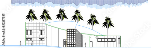 Vector silhouette illustration sketch architectural engineering drawing detailed design Cultural center auditorium