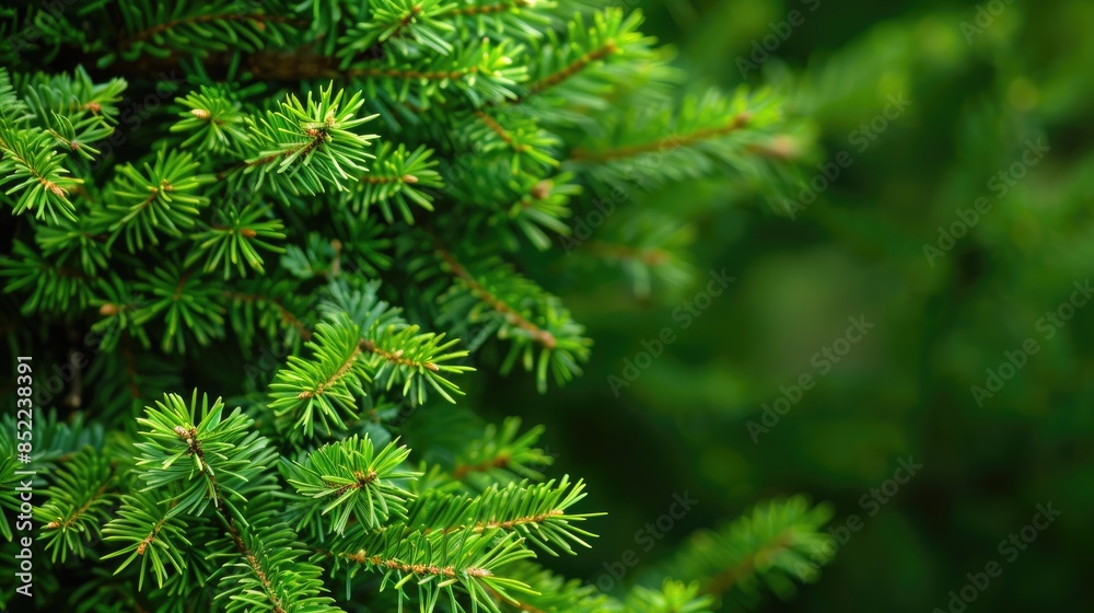 Close up of short conifer tree needles on a green background Close up of short conifer tree needles on a green background