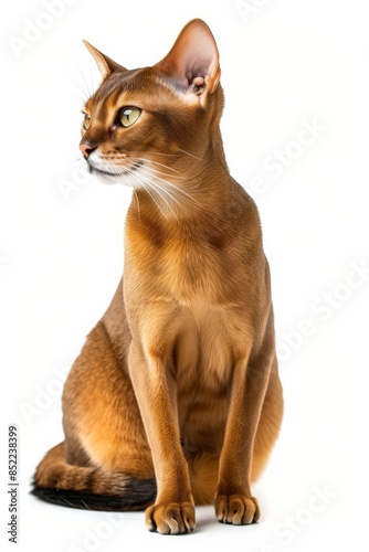 Mystic portrait of Abyssinian cat, full body View isolated on white background