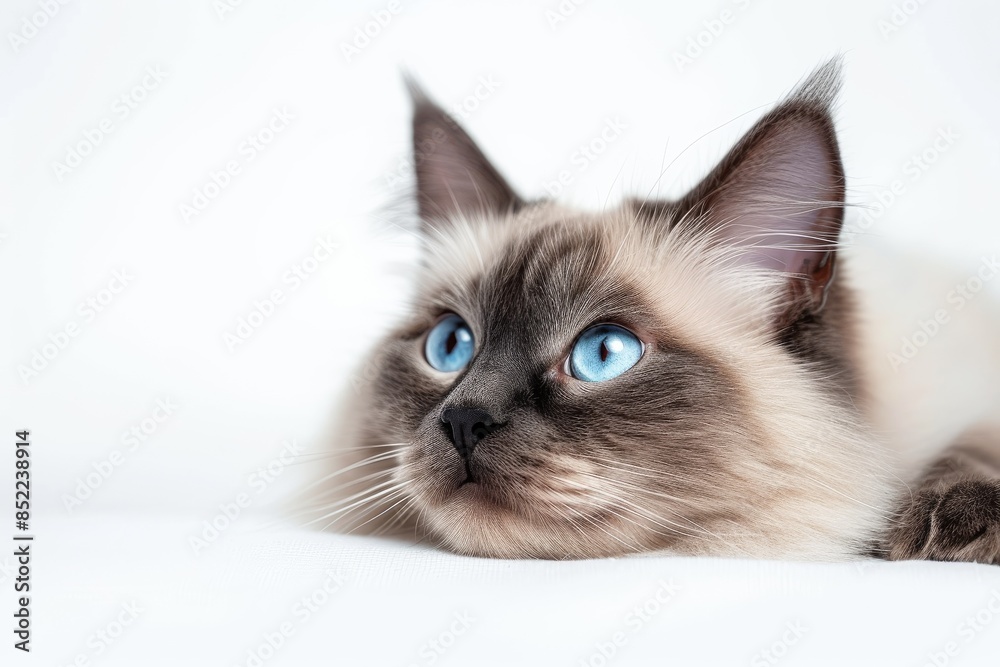 Mystic portrait of Balinese Cat, copy space on right side, Headshot, Close-up View isolated on white background Mystic portrait of Balinese Cat, copy space on right side, Headshot, Close-up View isolated on white background