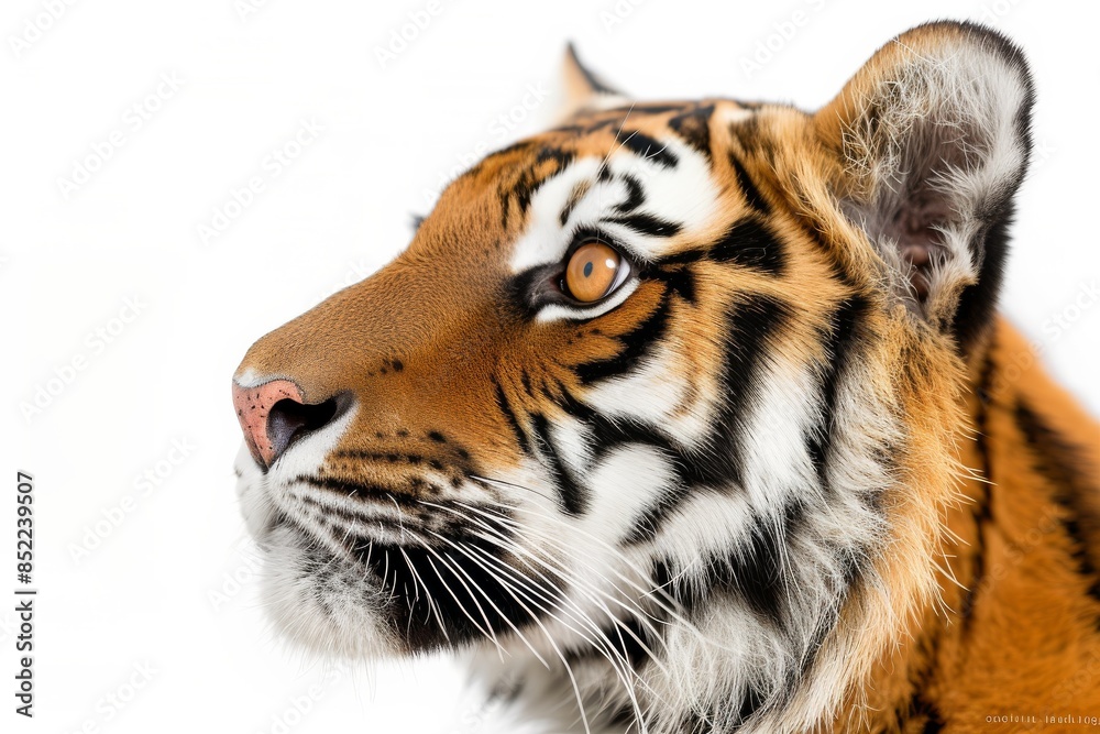 Naklejka premium Mystic portrait of Bengal, copy space on right side, Headshot, Close-up View isolated on white background