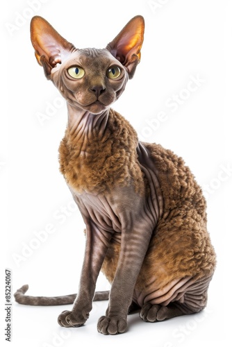 Mystic portrait of Cornish Rex Cat, full body View isolated on white background