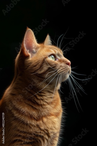 Mystic portrait of Manx Cat, full body View isolated on black background