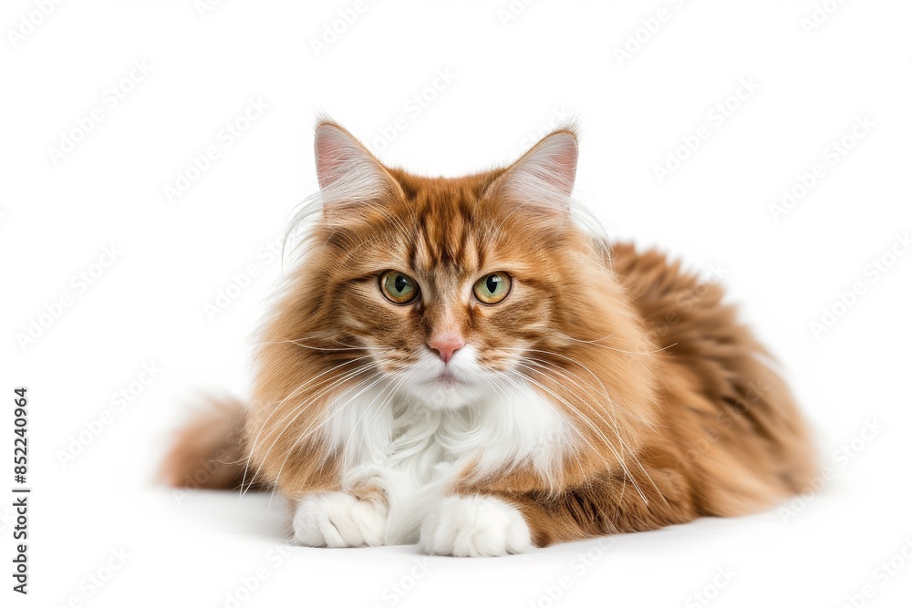 Mystic portrait of Norwegian Forest Cat, full body shot, full body View isolated on white background Mystic portrait of Norwegian Forest Cat, full body shot, full body View isolated on white background