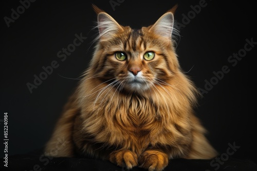 Mystic portrait of Norwegian Forest Cat, full body view, full body shot isolated on black background