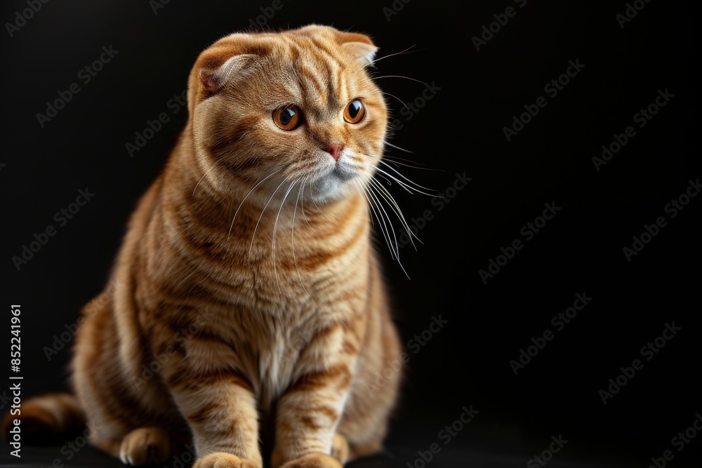 Mystic portrait of Scottish Fold cat, full body view, full body shot isolated on black background Mystic portrait of Scottish Fold cat, full body view, full body shot isolated on black background