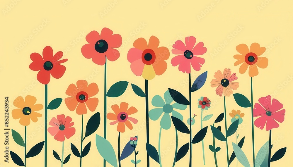 stylized flat abstract flowers on solid color background modern vector illustration stylized flat abstract flowers on solid color background modern vector illustration