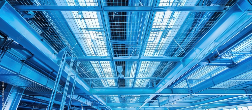 Obraz premium Blue Metal Structure with Grid Pattern