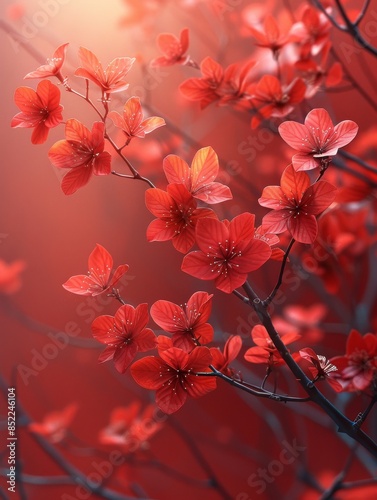 Red flowers on a red blurred background.  photo