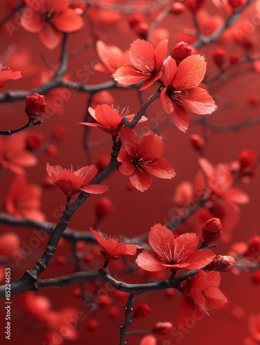 Red flowers on a red blurred background.  photo