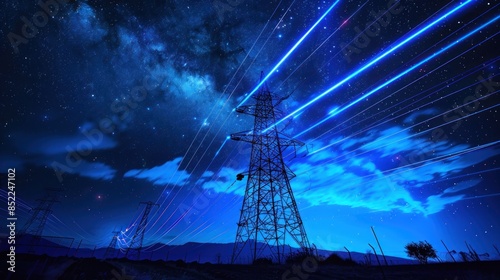 Power Lines Under a Starry Sky