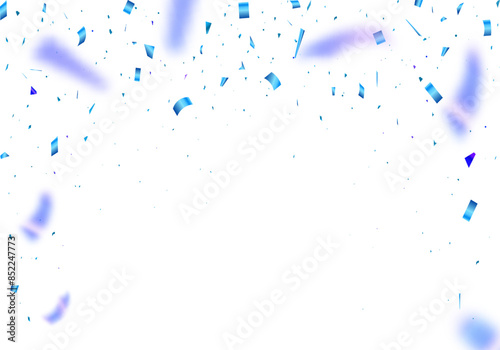 Falling confetti isolated border . Shiny gold flying tinsel decoration design. Blurred element. Holiday,