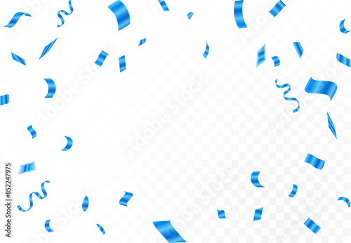 Blue Confetti Background For Decoration Various Festive Celebrations. Blue tinsel, confetti fall from the sky on a transparent background. Holiday, birthday