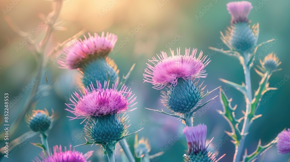 Close up photograph of thistle blooms Close up photograph of thistle blooms