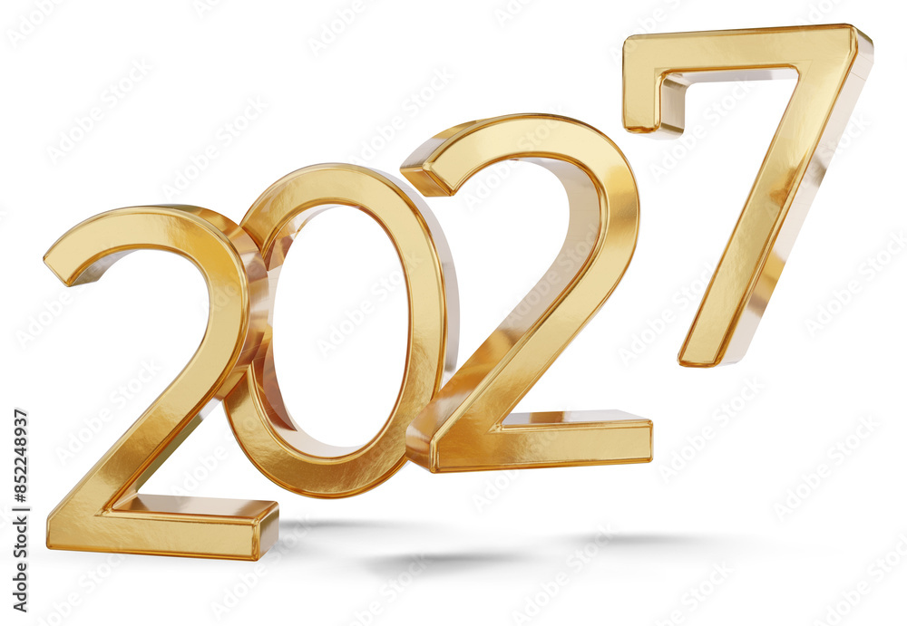 new year 2027 incoming, symbol bold letters 3d-illustration golden, gold metallic new year 2027 incoming, symbol bold letters 3d-illustration golden, gold metallic