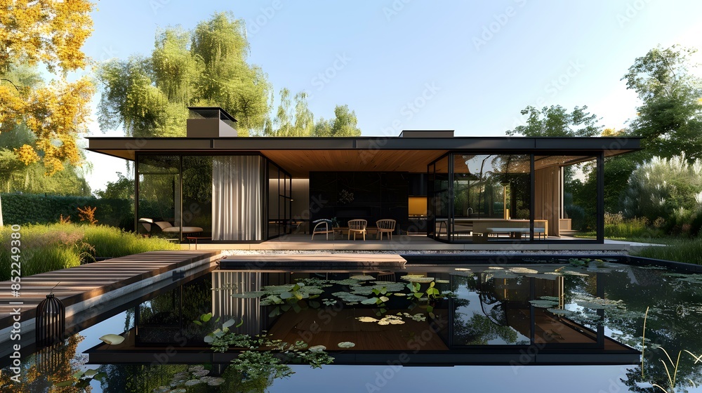 A modern house with a pool and a garden A modern house with a pool and a garden