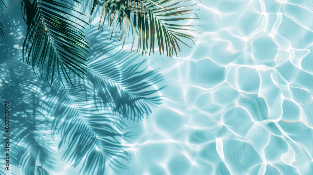 Palm Leaves Shadow on Pool Water, Generative AI Palm Leaves Shadow on Pool Water, Generative AI