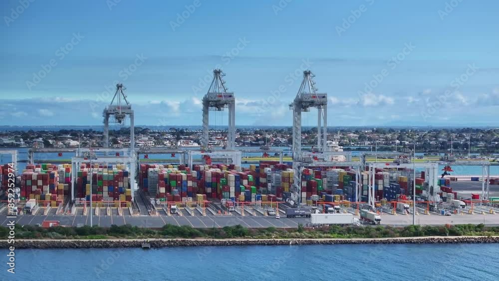 Shipping containers and cranes at Webb Dock in Port Melbourne terminal